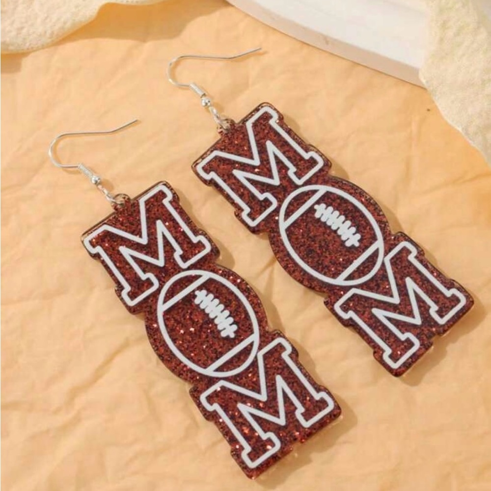 Football MOM Glitter Earrings